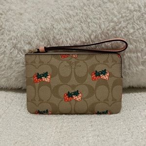 Coach Signature Strawberry Corner Zip Wristlet